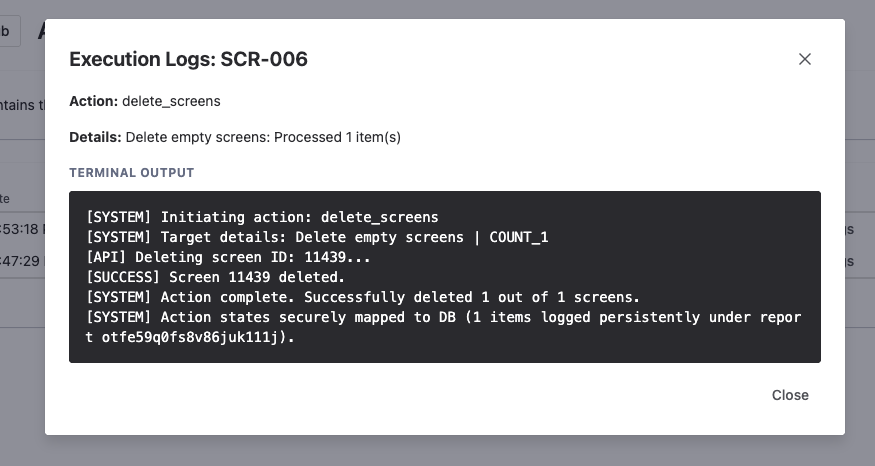 Automatic Actions Logs